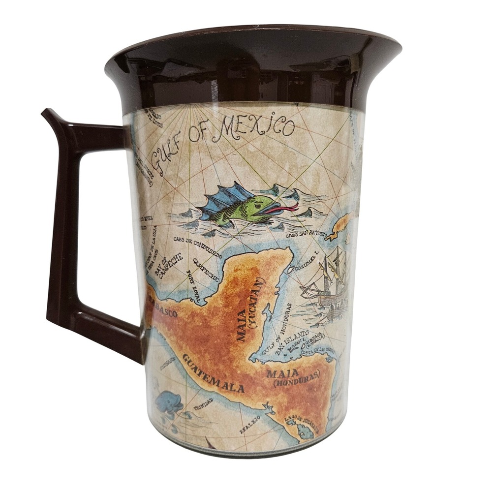 1976 Thermo-Serv Carribean Pitcher Brown Nautical Map Insulated West Bend‎ VTG
